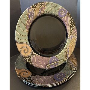 Arcoroc France Tampico Dinner Plate Black Glass 11 Inch Set Of 4 Vintage 90s Art